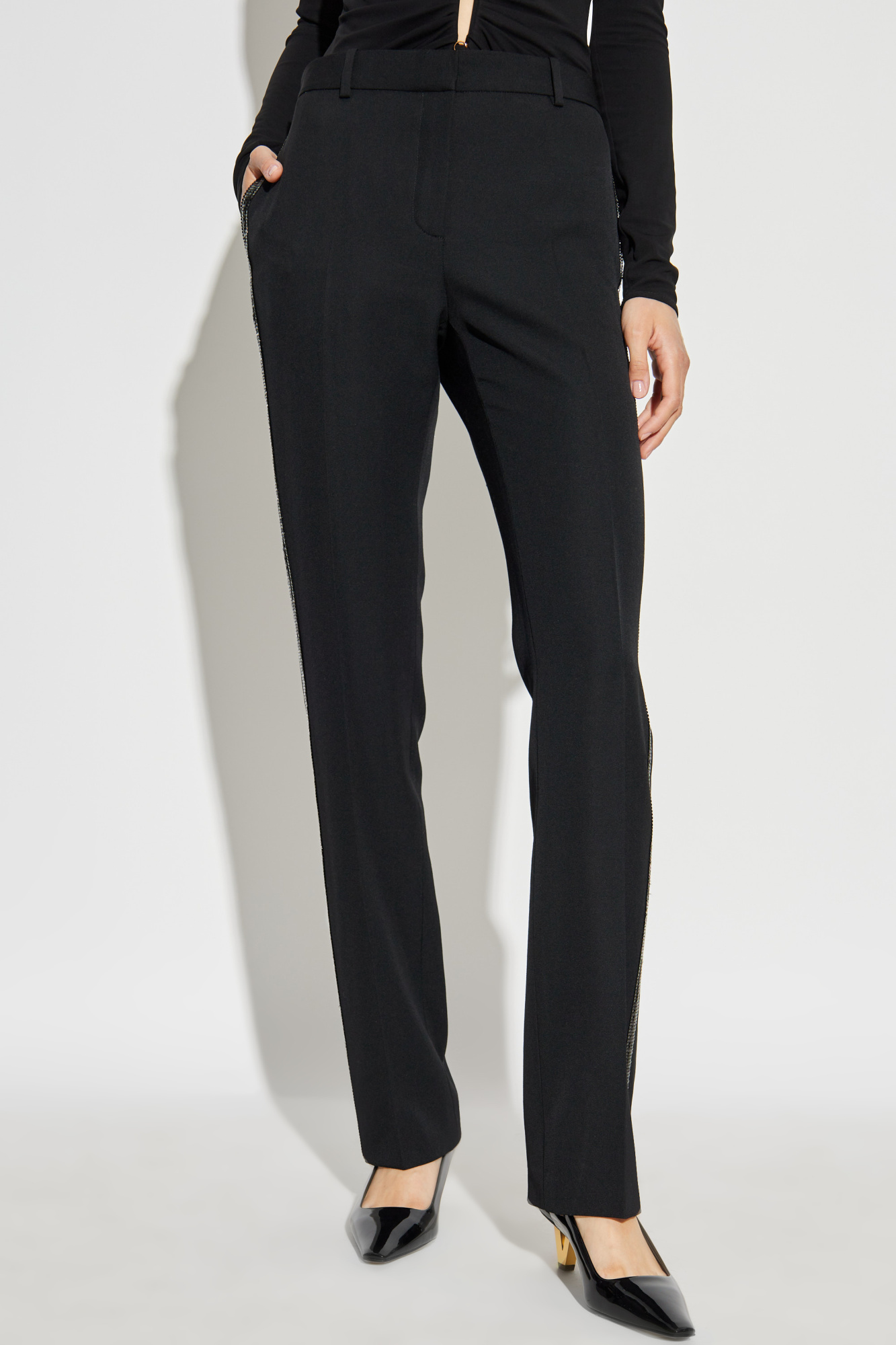 パンツ VERSACE Women Straight Pants 1013521 BLACK VERSACE Leather straight-leg pants | NET-A-PORTER